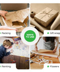 Various uses of Heavy Duty Brown Kraft Paper Roll 36 In By 720 Ft 50 Lb Thick Packing Wrapping Paper For Moving Shipping And Crafts Natural Recyclable Kraft Non Coated Usa Made, including packing, gift wrapping, painting, and flower arranging.