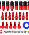 25 Piece Set One Quarter Inch NPT Air Coupler And Plug Kit Quick Connect Fittings Aluminum Industrial Connector Set Durable Construction With Sealant For No Leaks And Teflon Tape Included For Easy Leak Free Quick Connects
