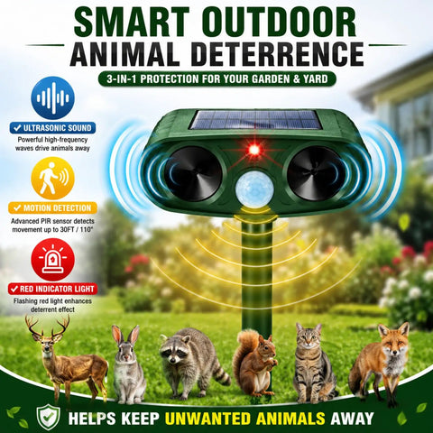 Two Pack Solar Ultrasonic Animal Repeller For Garden Outdoor Waterproof IP65 Motion Sensor Deterrent on stake