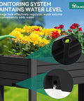Elevated Garden Bed With Wheels And Storage Shelf For Outdoor Use Plastic Planter Box With Drain Plug Central Divider And Water Level Float System For Precise Moisture Control For Plants Vegetables Flowers And Herbs Black with monitoring system.