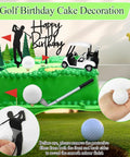 Straight Fire Golf Theme Cake Topper Set For Birthday Parties Featuring Mini Cart Clubs Ball Green Tree And Red Flag Cupcake Toppers To Knock It Out Of The Park At Your Dessert Table Bash on vibrant green cake with decorations.