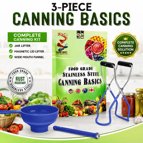 3 Piece Canning Starter Kit For Beginners With Food Grade Stainless Steel Jar Lifter Wide Mouth Funnel And Magnetic Lid Lifter