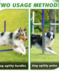Two dogs on a Heavy Duty Metal Dog Agility Course Set For Backyard Training With Adjustable Height Jumps And Hurdles.