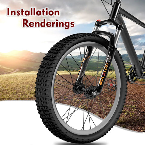 Fat Tire MTB Front Suspension Fork 26 Inch, 100mm Travel, 135mm Spacing, 9mm QR installed on bike in outdoor setting