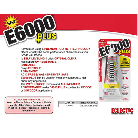 Clear Go To Multipurpose Adhesive Bond For All Projects, 1.9 Fl Oz, Odorless Waterproof Glue For Glass Metal Wood Ceramic Fabric And More, Ultra Strong Quick Dry, Works On Most Surfaces packaging with product benefits and usage display