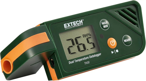 USB Humidity And Temperature Datalogger With SD Card Storage And Excel Export, Auto Sampling Rates From 2 To 600 Seconds, Long Battery Life, Plug And Play PC Data Transfer, close-up view with display showing 26.5%