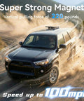 SUV with Heavy Duty Magnetic Starlink Mini Mount With 220 Lb Bases on roof, moving on dusty road
