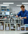 Engineer working with robot and Soldering Tips And Heat Set Insert Kit For Thread Inserts M2 M2.5 M3 M4 M5 M6 M8 in lab