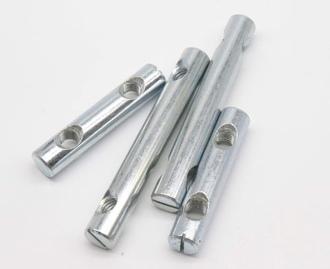 Six Pcs Dual Hole Barrel Nuts M8 Cross Dowels Slotted Nuts Kit For Furniture Assembly Includes M8x60mm and M8x90mm metal nuts