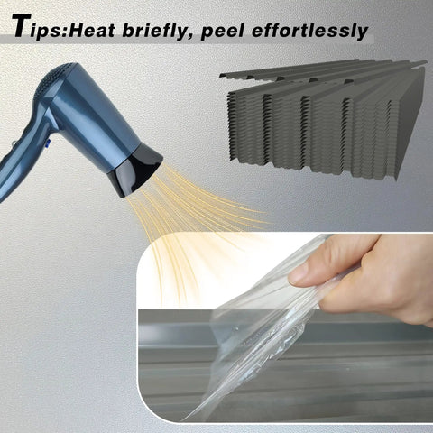 Hairdryer softens adhesive on Wide Corrugated Metal Panels For Roofing And Siding, 61.02 By 18.9 Inches, Galvanized Grey, 10 Pack.