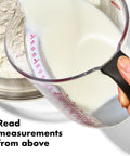 Angled 3 Piece Measuring Cup Set With Read From Above Design Liquid Measuring Cups For Easy Pouring And Quick Reads Ergonomic Kitchen Essentials For Baking And Cooking No More Bending Or Squinting showing easy-to-read markings.