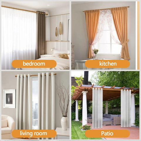 Heavy Duty Wood Curtain Rods for Windows 48 to 84 Inches with Imitation Wood Grain Finials in bedroom, kitchen, living room, patio