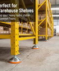 Beefy Stainless Steel Adjustable Leveling Feet With Dead Solid 2600 Lb Support Per Leg M16 Threads Non Slip Bottoms 4 Pack For Stable Workshop Bench Rigging on warehouse shelves.