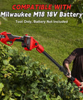 Rugged Electric Pole Pruner And Cordless Shears With Telescoping Rod for backyard trimming, shown in use on thick limbs.