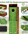 Indoor Golf Putting Mat With Putter And Five Practice Balls Auto Ball Return Velvet Surface for home or backyard practice, setup display with features