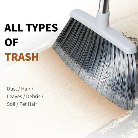 Adjustable 55 Inch Outdoor Broom For Pet Hair Removal And Heavy Duty Floor Cleaning Indoors And Outdoors with split-tip bristles sweeping trash