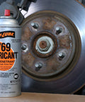 Multipurpose Penetrating Lubricant Aerosol That Digs In Non Flammable Military Grade Rust Inhibitor And Moisture Displacer Tough Corrosion Preventative No Fluorocarbons CO2 Propellant Pack Of 12 Units next to car brake disc