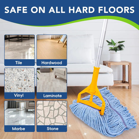 Six Pack Pro Grade Mop Heads Replacement for Heavy Duty Floor Cleaning on tile, hardwood, vinyl, laminate, marble, and stone floors