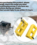 4 Inch Outboard Motor Steering Lock With Hydraulic Cylinder Stops For Boat, Universal Fit, Yellow in packaging with water backdrop