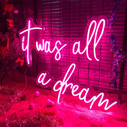 Pink LED Neon Sign Set It Was All A Dream For Bedroom Wall Decor Perfect For Weddings Parties Bars Clubs And Girl Rooms Two Word Signs In One Pack 18x10 And 15x9 Inches