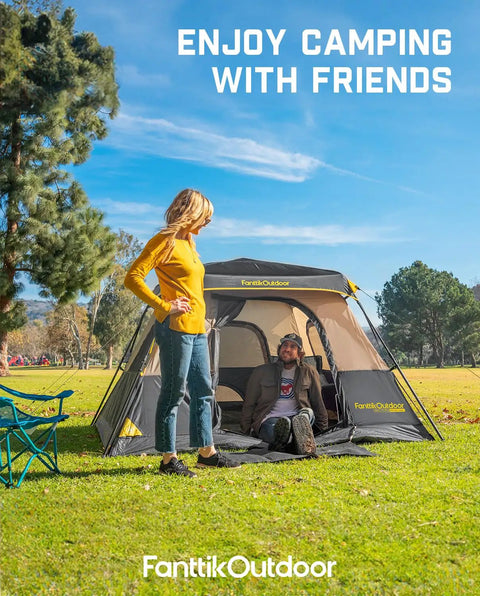 4 Person Instant Cabin Tent That Pops Up in 60 Seconds with Rainfly and Windproof Design setup in sunny park