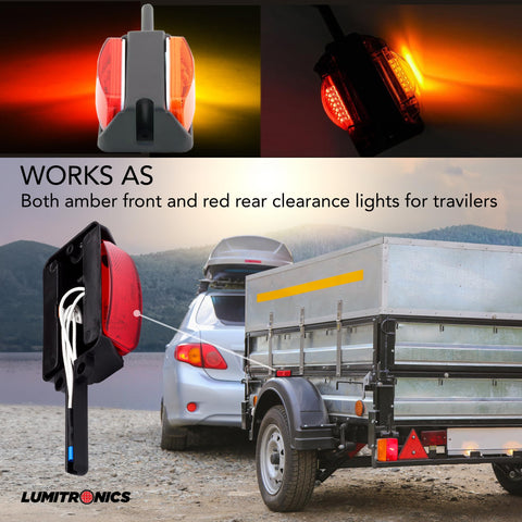 Pre Wired RV Fender Clearance Trailer Light Set Left And Right for side marker lighting on trailer with amber and red lenses.