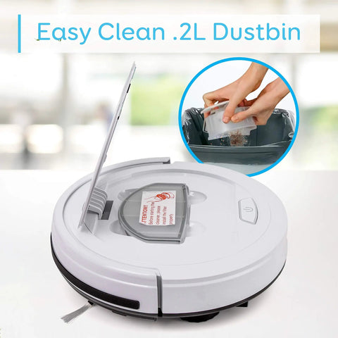 Smart Automatic Robot Vacuum Cleaner With 90 Minute Runtime And Self Path Navigation showing 0.2L dustbin removal