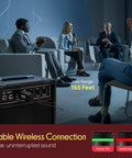 Wireless USB Microphone System With 16-Channel UHF Dial in a live event setting with 165 ft range display
