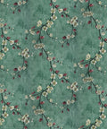 Floral Tree Peel and Stick Wallpaper Self Adhesive Removable Wall Covering For Walls, Shelves, And Drawers, Apricot Flower Pattern On Deep Green Background