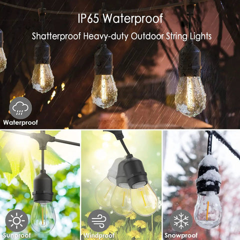 200 Ft Outdoor String Lights With 63 Shatterproof Edison Bulbs 2200K Warm White Waterproof Weatherproof For Patio Gazebo