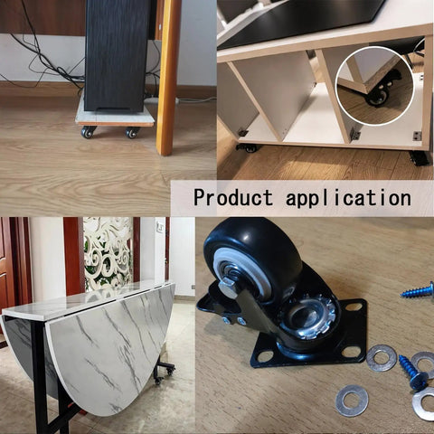Set Of 4 Heavy Duty Polyurethane Castor Wheels 40mm With Dual Locking Brakes and Precision Ball Bearings in use on furniture.