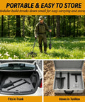 Collage showcasing V Shaped Tip Serrated Garden Shovel 39 Inch Root Slayer Spade Lightweight Durable Digging Tool portability and storage
