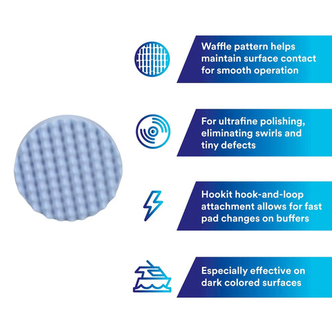 Ultrafine Polishing Pad For Smooth Swirl Removal And High Gloss Finish 8 Inch Blue Waffle Face features and usage highlights