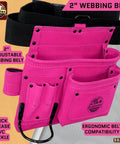 Pink Suede Leather 5 Pocket Tool Belt Bag For Women And Men with adjustable webbing belt and quick release buckle