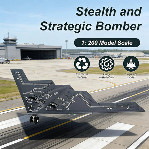 One To Two Hundred Scale B Two Spirit Stealth Bomber Model Kit With Movable Landing Gear For Collectors And Display on runway