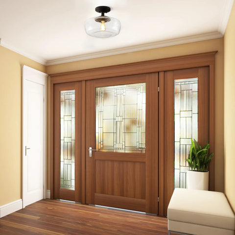 Dope Oil Rubbed Bronze Modern Farmhouse LED Flush Mount Light With Clear Glass Shade in an entry hallway setting