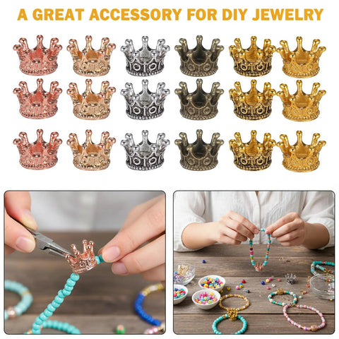30 Pieces Mini Crown Charms Set For Crafters Mixed Color Vintage 3D Alloy King Crowns Beads Large Hole Spacer Beads For DIY Jewelry