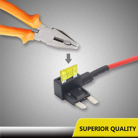 12V Car Add A Circuit Fuse Tap Adapter Kit With Mini ATS Blade Fuse Holder Dual Slot demonstration next to pliers