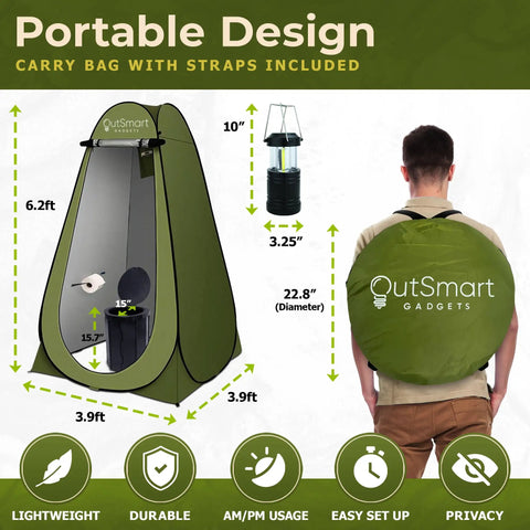 All In One Portable Outdoor Toilet Kit For Camping And RV Travel With Privacy Tent Folding XL Toilet Seat LED Lantern