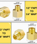 Brass reducers showing 1/2 FNPT to 1/4 MNPT and 1/2 FNPT to 3/8 MNPT for Hybrid Air Hose One Half Inch By Four Feet With One Half Inch MNPT Ends.