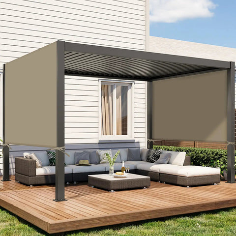 Canopy Replacement For 17x6.8 Ft Outdoor Pergola Gazebo Shade Cover Waterproof Top Khaki Cover Only For Patio Porch