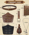 Size chart of Top Shelf Medieval Adventurer Kit with leather belt, arm bracers, coin purse, keychain, and locket.
