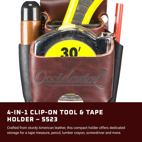 Clip-On 4 In 1 Tool Tape Holder With 4x Capacity, Holds Tape, Lumber Crayon, Screwdriver And Pencil, Heavy Duty Steel Clip