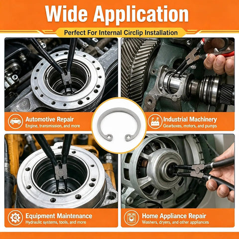 C Clip Assortment Kit Stainless Steel 200 Pcs M10 To M20 Internal And External Snap Rings 304 Stainless 10 Sizes For Auto Machinery And DIY Projects Great For Mechanics showing internal circlip use in auto repair