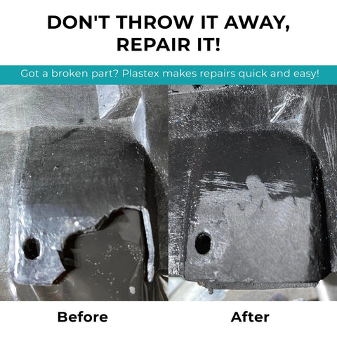 Before and after of DIY Plastic Repair Kit for fixing broken plastics and strengthening joints, quick and easy home repair.
