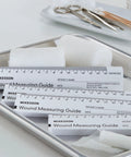 Wound Measuring Guide Ruler, 6 Inch Paper, Non Sterile, 50 Count, Calibrated for Super Handy Wound Progress Tracking in Both Metric And Imperial Units For Medical Staff And Home Use, paper ruler in tray