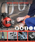 Badass Heavy Duty Electric Drain Cleaner Machine With 100 Ft Steel Sewer Snake Auger And Auto Feed Foot Pedal, 5 cutters included.