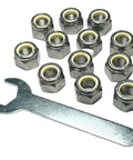 Beefed Up 1/2-20 Stainless Nylon Insert Lock Nuts 304 Stainless Steel Inch Thread 12 Pack, with hex wrench included.