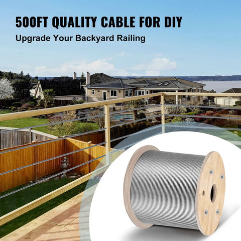 One Eighth Inch 500 Ft Stainless Steel Wire Rope Cable 316 Marine Grade Braided Aircraft Cable 1x19 on wooden reel