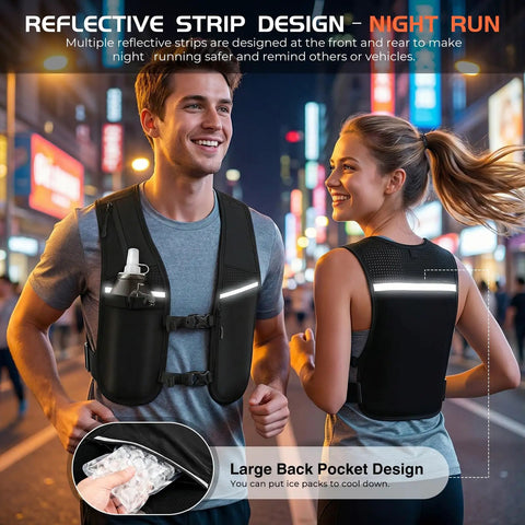 Unisex Hydration Vest With Adjustable Chest Straps, Lightweight Go-To Reflective Running Pack For Marathon, Trail Runs, Cycling, Or Hiking